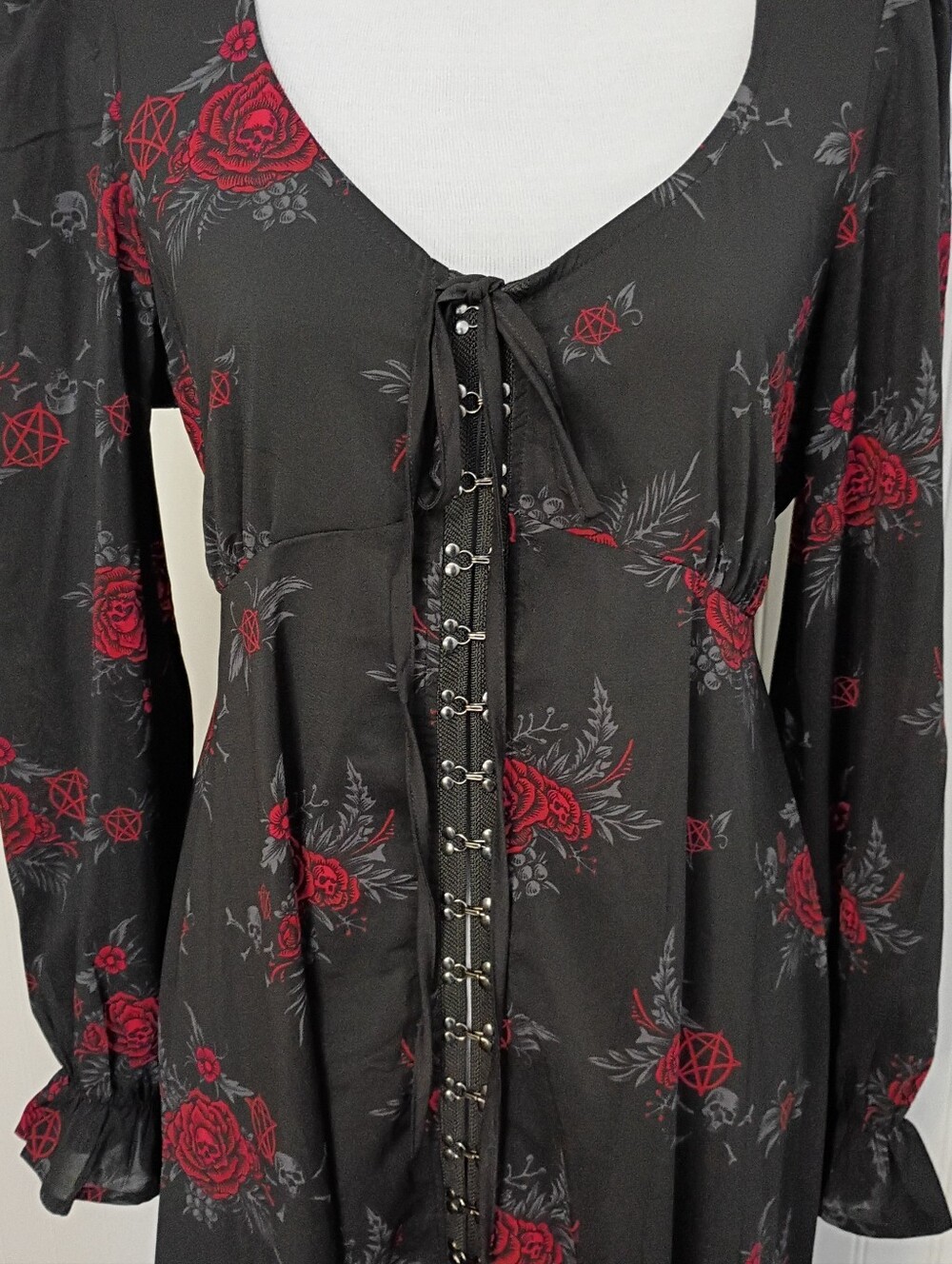 Killstar Hail Pandora Maxi Dress Black Red Skull Pentagram Goth Size Large NWT
